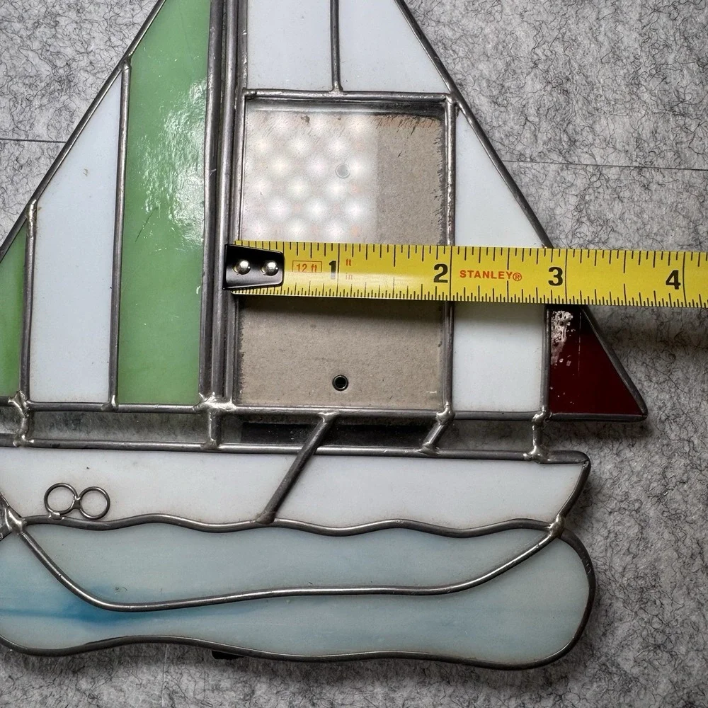 VTG Stained Glass Suncatcher Sailing Vessel‎ w/Built-In Photo Frame Window Wall